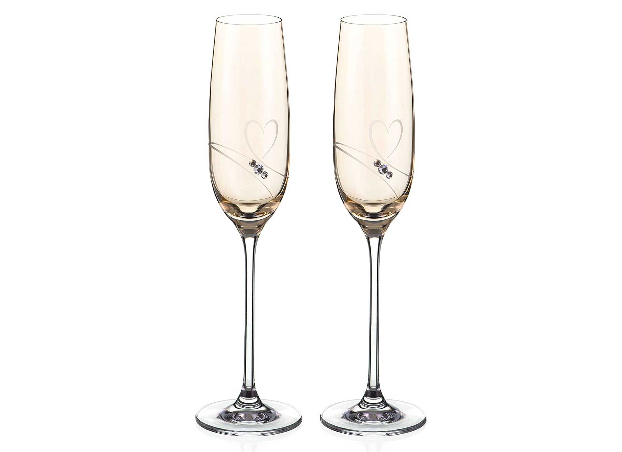 Viski Gold-Rimmed Crystal Champagne Flutes - Premium Crystal Clear