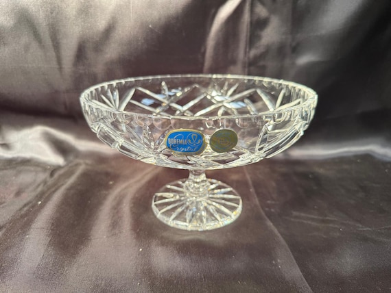 Bohemia Crystal Pedestal Bowl | Czech Cut Glass Compote Dish | 24
