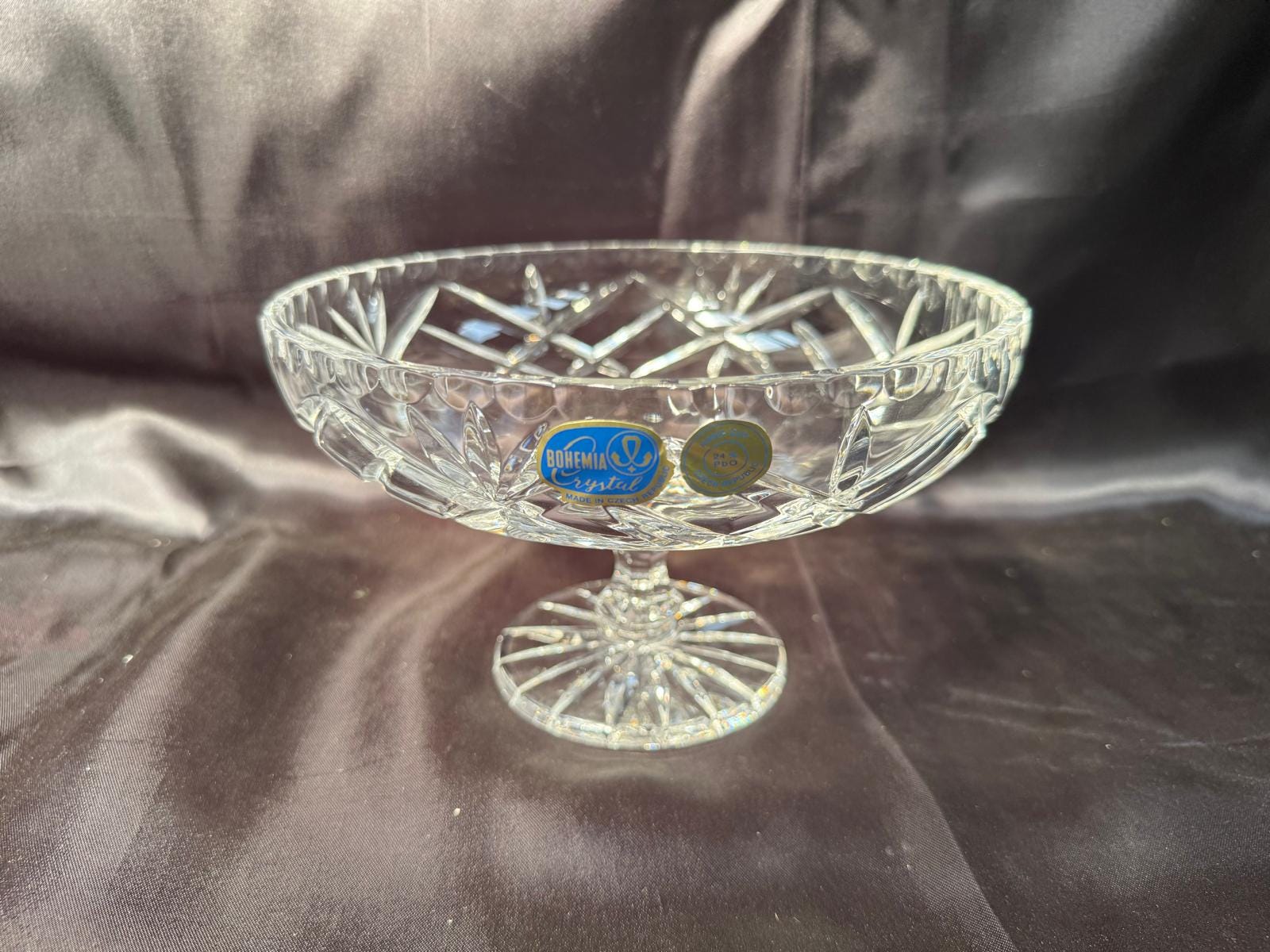 ボヘミアクリスタル台座ボウル | チェコカットガラスコンポート皿 | 鉛