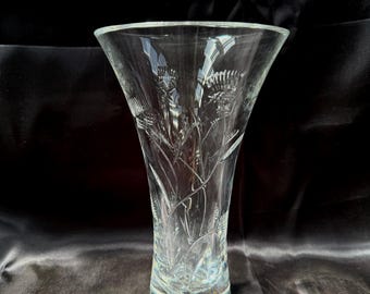 クリスタルガラス 花瓶 エッチング模様 ヴィンテージ リードクリスタル インペルラックス ガラス花瓶