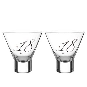 DIAMANTE Swarovski 18th Birthday Stemless Martini Cocktail Glasses with Platinum – Set of Two Glasses with a Platinum Embossed “18”
