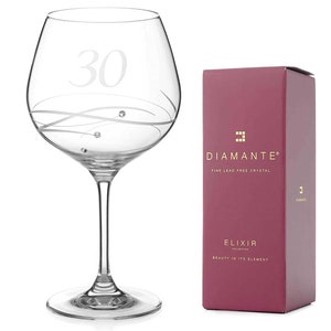 DIAMANTE Swarovski 30th Birthday or Anniversary Gin Copa – Single Crystal Gin Glass, Hand Etched “30” - Embellished with Swarovski Crystals