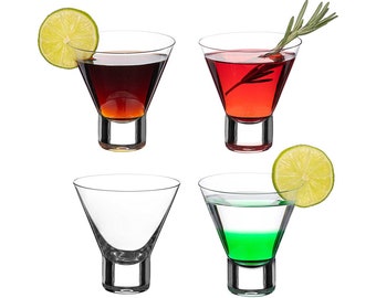 DIAMANTE Martini Cocktail Glasses - 4 Stemless Crystal Tumblers for Martini or Mojito - ‘Auris’ Collection – Set of 4