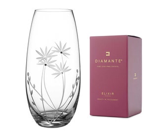 DIAMANTE Swarovski Barrel Shaped Crystal Vase "Bloom" - Hand Cut Flower Decoration with Swarovski Crystals - 25cm