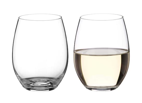 DIAMANTE Stemless Wine Glasses Pair ‘Moda’, stemless Gin Glass –  Undecorated Crystal White Wine Glasses with No Stem – Box of 2