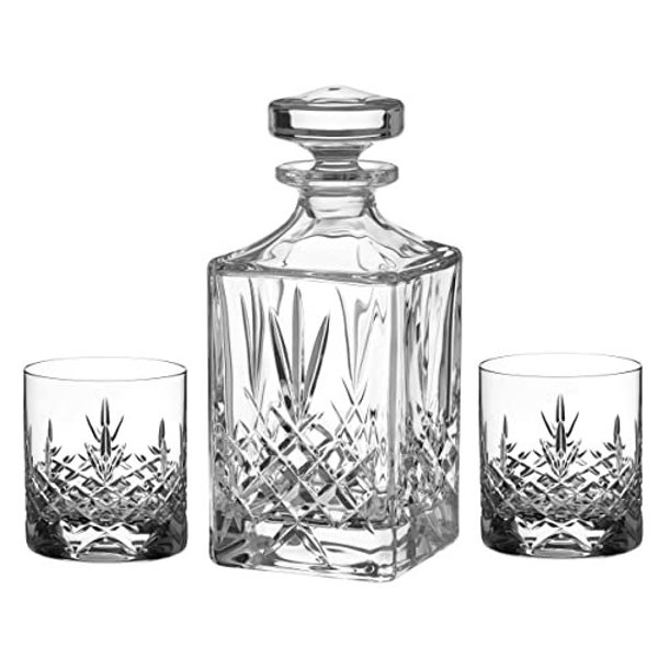 Buckingham Cut 3 Piece Crystal Whisky Set Packaged in a Luxurious Satin Lined Gift Box - Lead Free Crystal (4032.333)