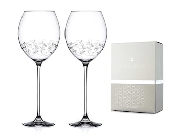 DIAMANTE Kristallrödvinsglas i par med invecklad etsad design - Set med 2 kristallglas i presentask