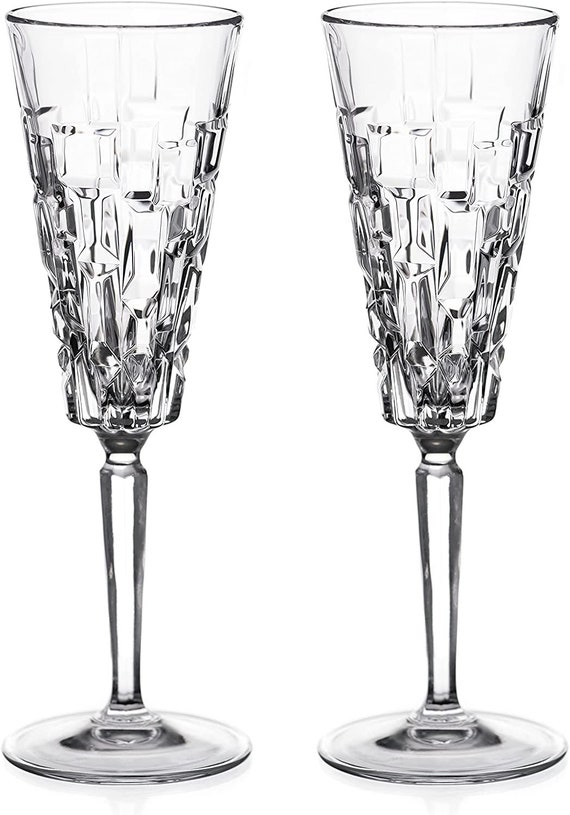 Elixir Glassware Classy Champagne Flutes - Hand Blown Crystal Champagne Glasses - Set of 4 Elegant Flutes - Gift for Wedding, Anniversary, Christmas