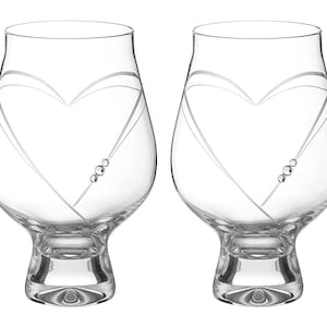 DIAMANTE Gin Goblets - &#39;Hearts&#39; Crystal Gin and Tonic Glass - Set of 2