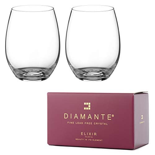 DIAMANTE Stemless Red Wine Glasses Pair moda Undecorated Crystal