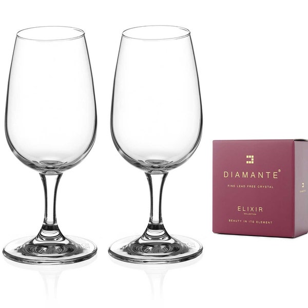 DIAMANTE Port and Wine Tasting Glasses - 'Auris' Collection Undecorated Crystal - Set of 2 Standardised Degustation Wine Tasting Glasses