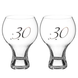 DIAMANTE Swarovski 30th Birthday Stemless Gin, Craft Beer and Cocktail Glasses Platinum – Set of Two Glasses with a Platinum Embossed “30”