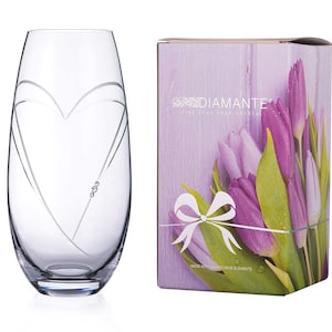 DIAMANTE Herz in Herz Hand geschliffene Kristall Barrel Vase mit Swarovski Kristallen 25 cm - Perfektes Geschenk