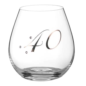DIAMANTE Swarovski 40th Birthday Stemless Wine Gin Glass – Embossed and Swarovski Crystals – Gift Boxed