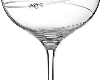 DIAMANTE Gin Copa Glasses Pair 'Toast Heart' - Adorned With Crystals - Set Of 2 Burgundy Gift Box