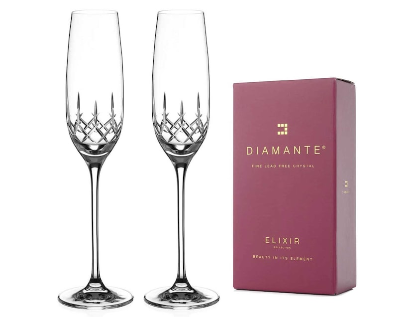 DIAMANTE Champagne Flutes Prosecco Glasses Pair With classic Etsy