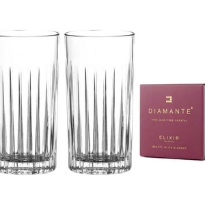 DIAMANTE Water or Cocktail Glasses Crystal Long Drink Hi Balls – ‘Broadway’ Collection – Gift Box of 2