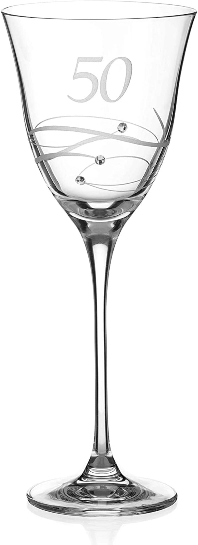 DIAMANTE Swarovski 50th Birthday Wine Glass Single Crystal Wine Glass with a Hand Etched 50 Embellished with Swarovski Crystals image 2