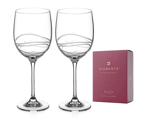 DIAMANTE Red Wine Glasses Pair victoria Collection Hand Cut