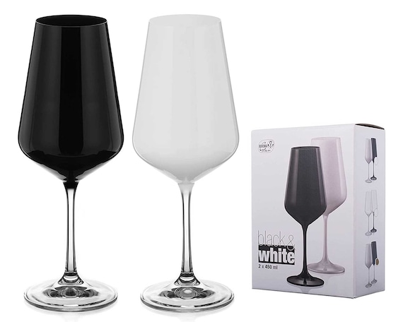 Black and White Painted Wine Glasses Pair - Matching Crystal Wine Glasses -  Set of 2 (half Colour - Clear Stem) - Etsy