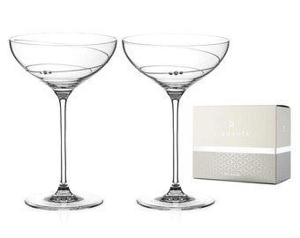 DIAMANTE Swarovski Crystal Champagne Cocktail Saucers/Coupes Pair - ‘Toast Swirl’- Embellished with Swarovski Crystals – Set of 2