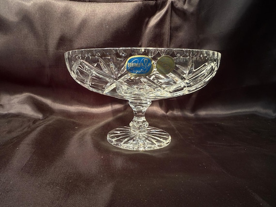 Bohemia Crystal Pedestal Bowl | Czech Cut Glass Compote Dish | 24