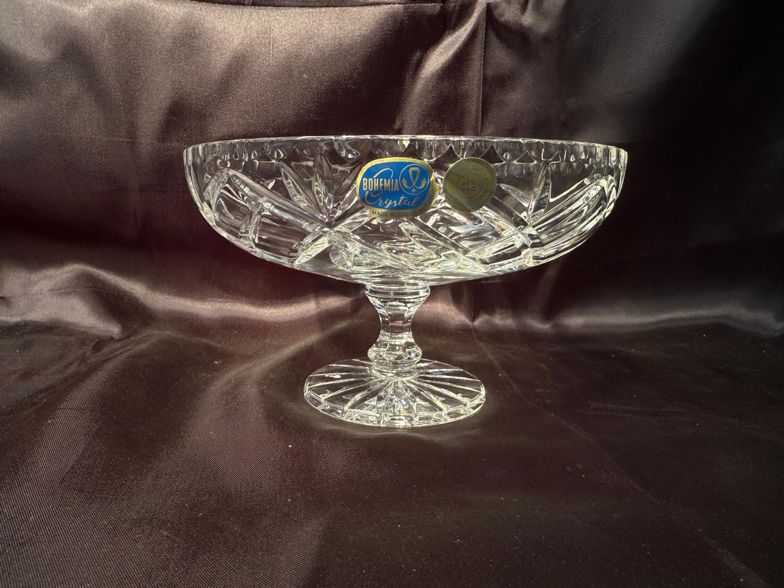 ボヘミアクリスタル台座ボウル | チェコカットガラスコンポート皿 | 鉛