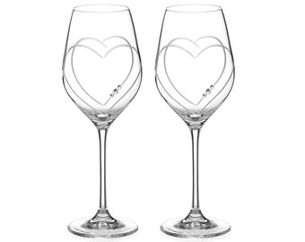 DIAMANTE Swarovski Wine Glasses Pair - ‘Toast Heart’- Embellished with Swarovski Crystals – Set of 2