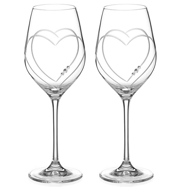 Paire de verres à vin Swarovski DIAMANTE - « Toast Heart » - Ornés de cristaux Swarovski - Lot de 2