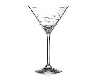 DIAMANTE Swarovski Martini Glass - 'Spiral' Hand Cut Design Embellished with Swarovski Crystals