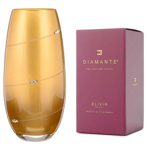 DIAMANTE Swarovski Gold Metallic Silhouette Barrel Bullet Vase with Swarovski Crystals - 25cm