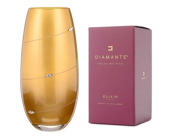 DIAMANTE Swarovski Gold Metallic Silhouette Barrel Bullet Vase with Swarovski Crystals - 25cm