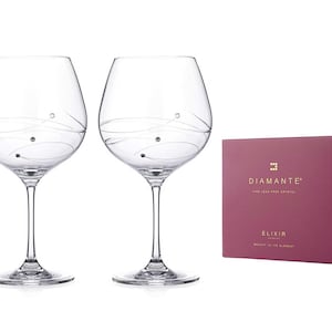A Pair of Spiral Gin Copa Glasses with Swarovski Crystals - Perfect Gift