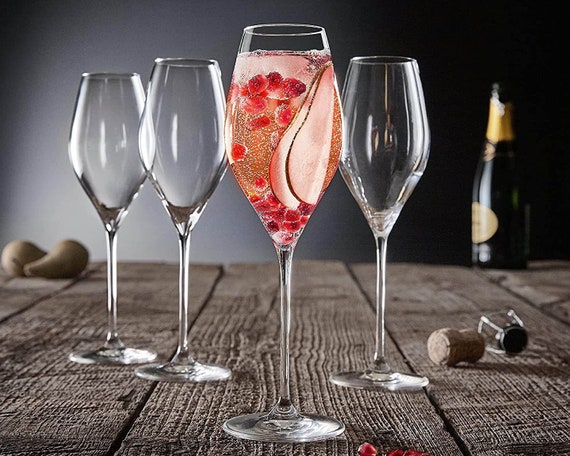 DIAMANTE Bicchieri da Prosecco Set di 4 Bicchieri da Prosecco in Cristallo  Semplice Non Decorato Realizzati in Cristallo Premium Senza Piombo Set di 4  -  Italia