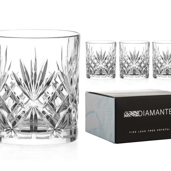 DIAMANTE Chatsworth Whisky Tumblers - Premium Lead Free Crystal - Set of 4