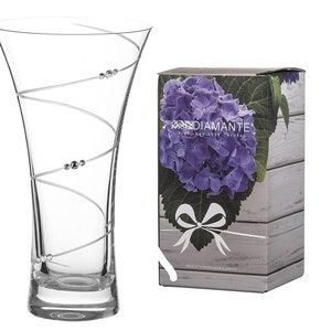 DIAMANTE Swarovski Hollow Sided Vase ‘Swirl’ Crystal Trumpet Vase - Lead Free Crystal Glass (21cm)