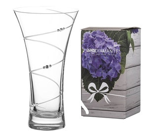 DIAMANTE Swarovski Hollow Sided Vase ‘Swirl’ Crystal Trumpet Vase - Lead Free Crystal Glass (21cm)
