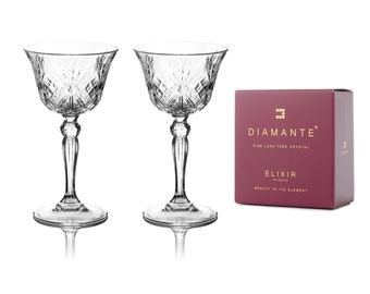 DIAMANTE Chatsworth Coupette Glasses - Nick & Nora - Made from Premium Lead Free Crystal - Set of 2