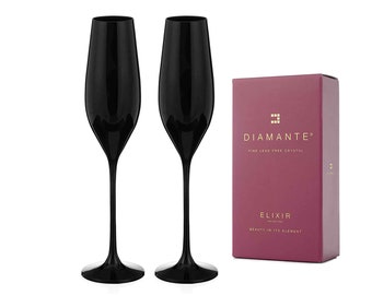 DIAMANTE Black Crystal Glasses - 'Ghost Black’ Collection (Champagne Flutes)