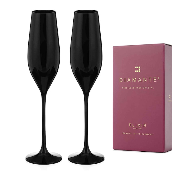 DIAMANTE Black Crystal Glasses - 'Ghost Black’ Collection (Champagne Flutes)