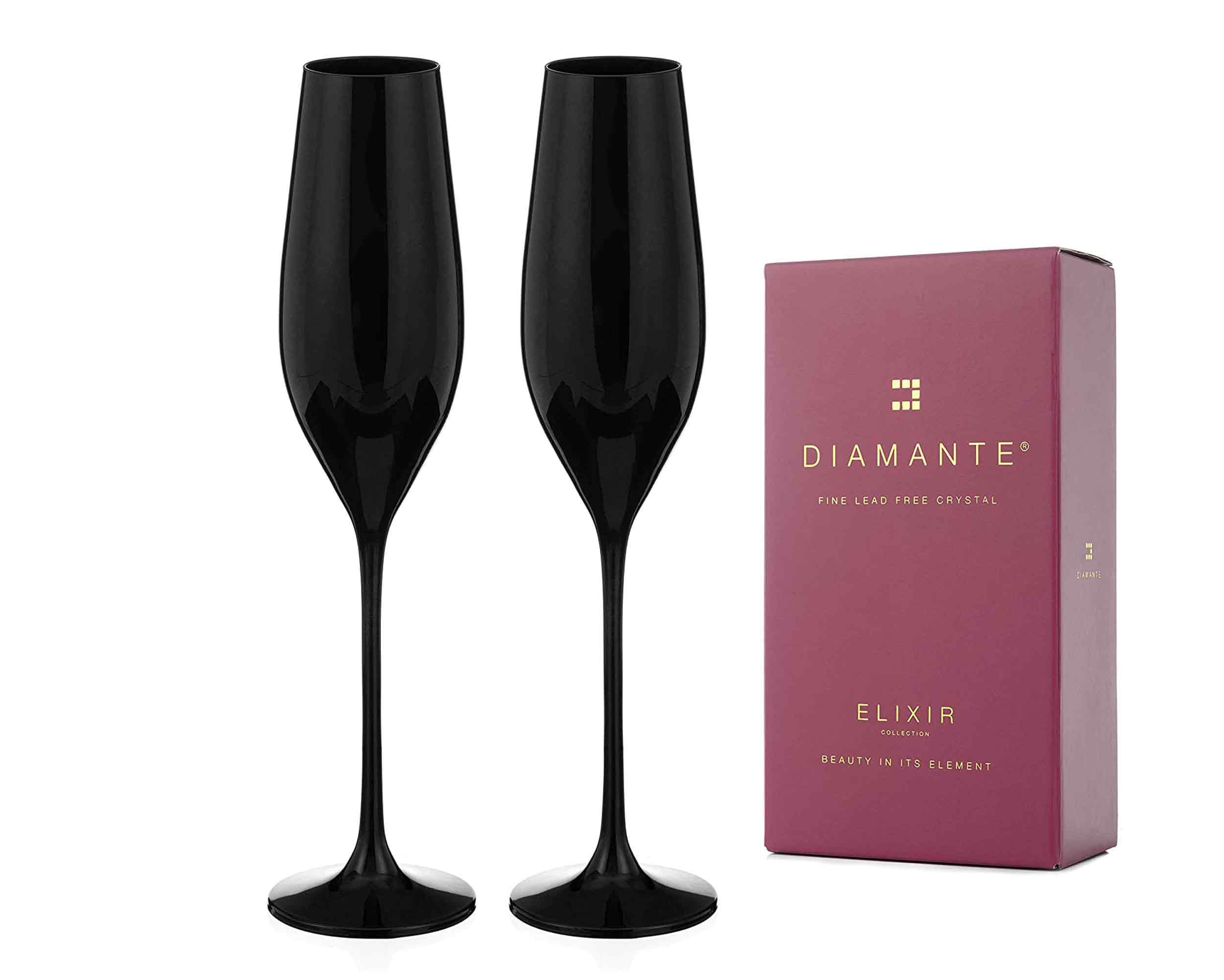 ELIXIR Glassware Flat Bottom Crystal Champagne Flutes Set of 4 *Y