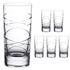 6 Stück Set Hand Cut Jaspis 24% Blei Kristall Hi Ball Gläser in einer Satin gefütterten Geschenkbox