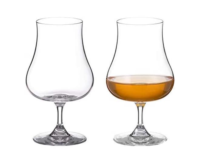 DIAMANTE Rum Glasses Pair - ‘Auris’ Collection Undecorated Crystal – Gift Box of 2 Speciality Rum Snifters