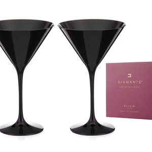 DIAMANTE Black Crystal Glasses - &#39;Ghost Black’ Collection (Martini Glasses)