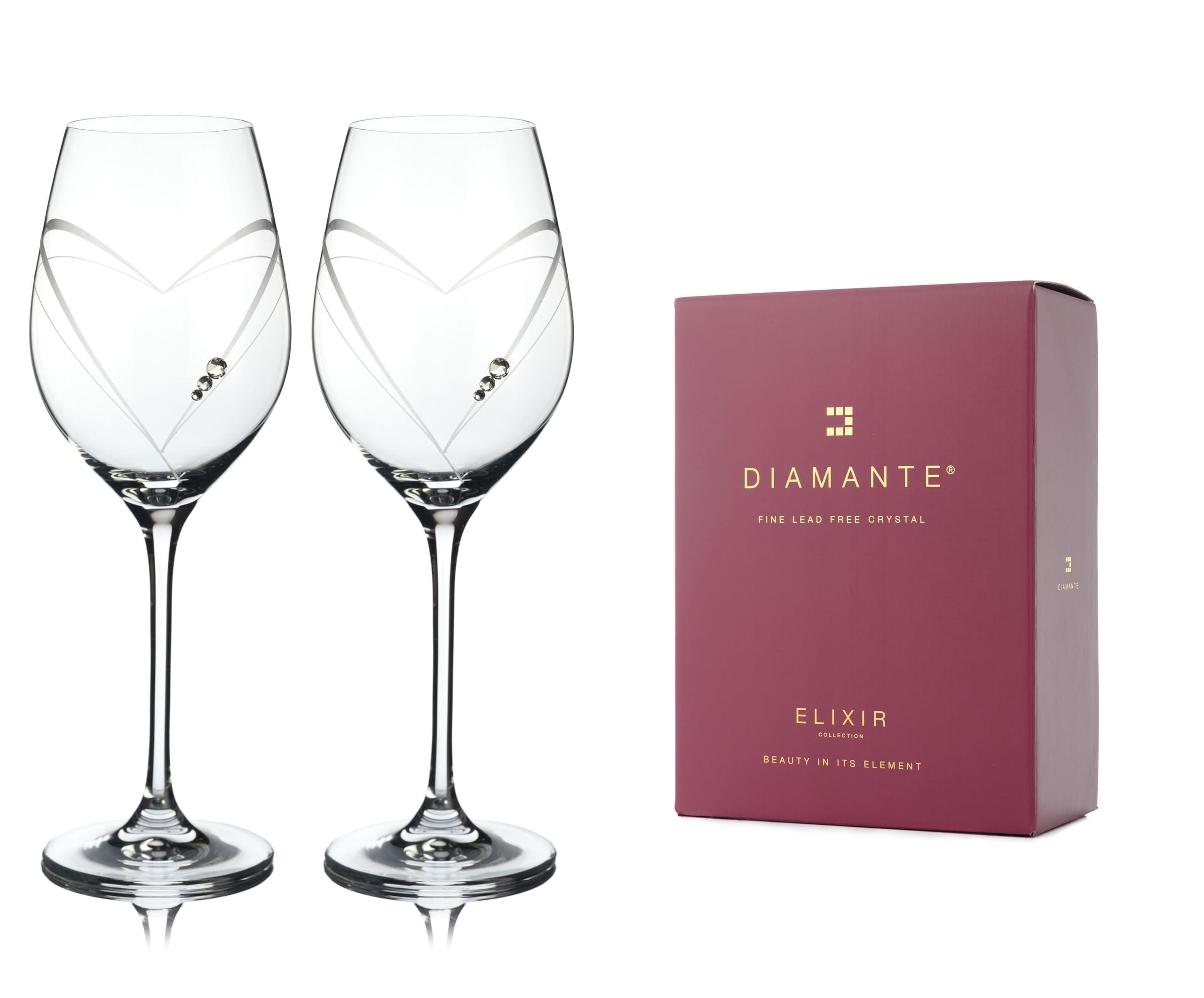 DIAMANTE スワロフスキー ホワイトワイングラス ペア - 「ハート
