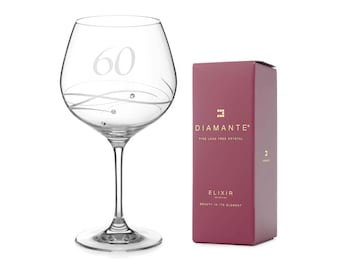 DIAMANTE Swarovski 60th Birthday or Anniversary Gin Copa – Single Crystal Gin Glass, Hand Etched “60” - Embellished with Swarovski Crystals