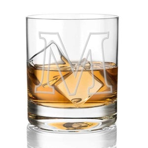 Vaso de whisky de cristal DIAMANTE con inicial de monograma (letra a elegir para regalo personalizado "letra M")