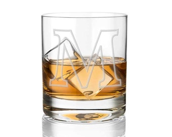 DIAMANTE Crystal Whisky Glass Tumbler with Monogram Initial - Choice of Letter for Personalised Gift ("M" Lettering)