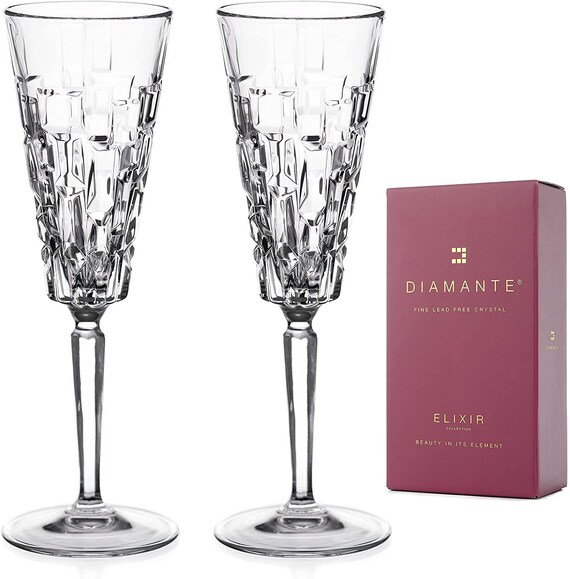 Diamante Set of 4 Prosecco Flute 220ml in Clear