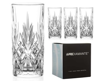 DIAMANTE Chatsworth Hi Ball Tumbler - Perfect for Long Drinks, Cocktails and Water - Premium Lead Free Crystal - Set of 4